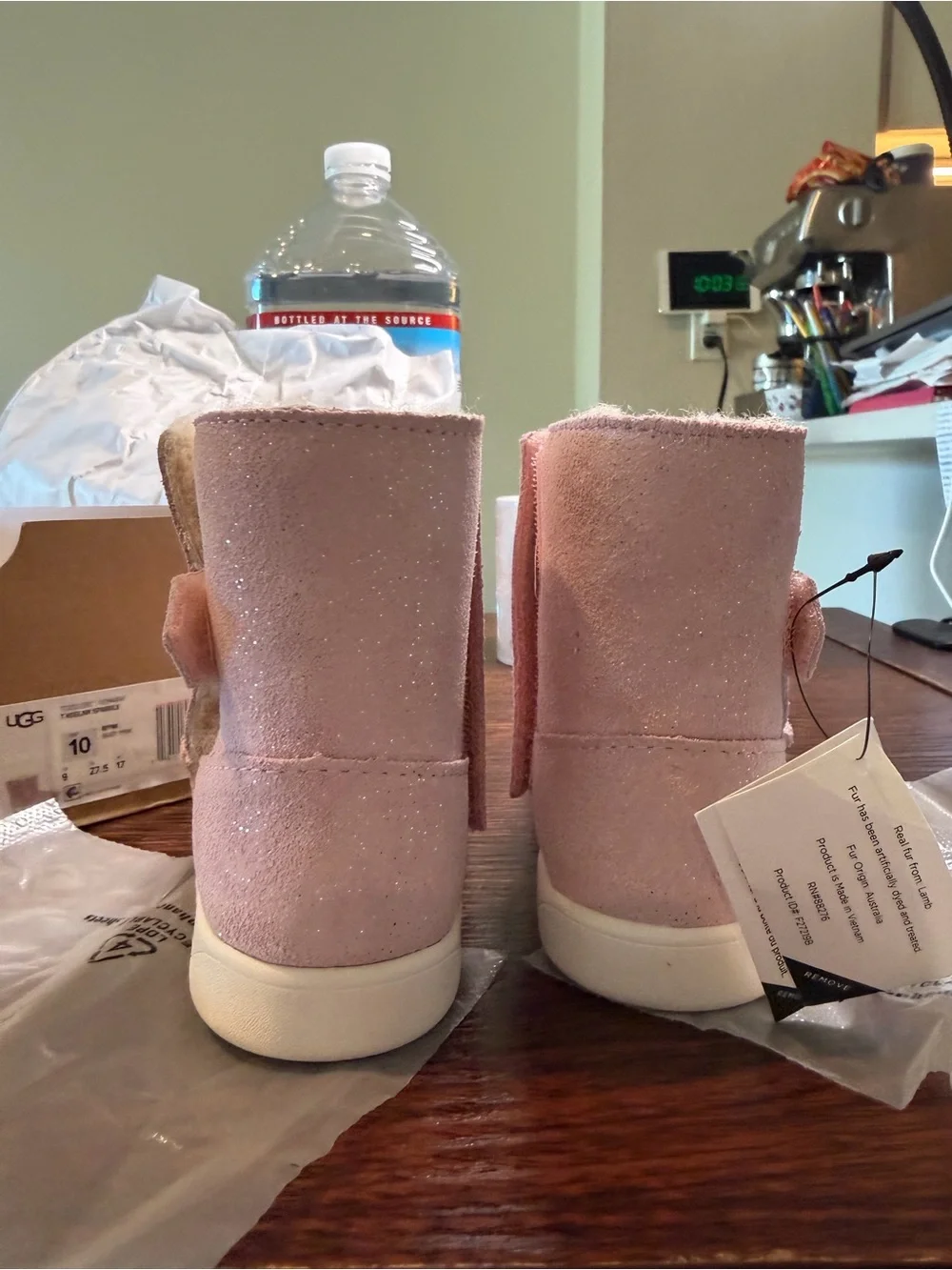 NWT UGG Kids Pink Sparkle Suede Boots size 10